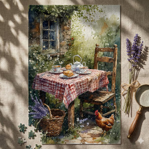 Cottage Garden Tea Morning Watercolor Jigsaw Puzzle