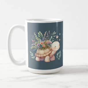 Cottage Garden Turtle Watercolor Blue Coffee Mug