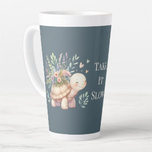 Cottage Garden Turtle Watercolor Blue Latte Mug