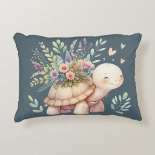 Cottage Garden Turtle Watercolor Decorative Cushion