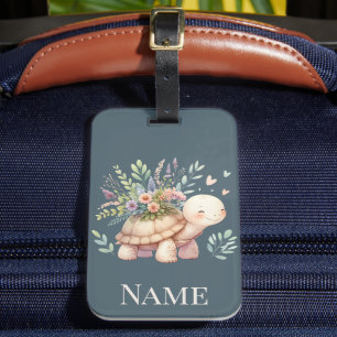 Cottage Garden Turtle Watercolor Luggage Tag