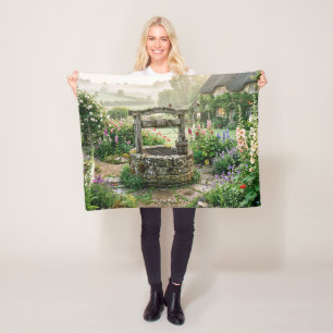 Cottage Garden Well Fleece Blanket