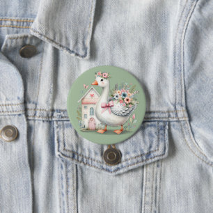 Cottage Goose Floral House Scene 7.5 Cm Round Badge