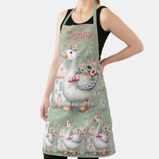 Cottage Goose Floral House Scene Apron (Insitu)