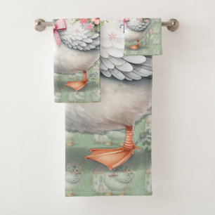 Cottage Goose Floral House Scene Bath Towel Set