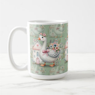 Cottage Goose Floral House Scene Coffee Mug