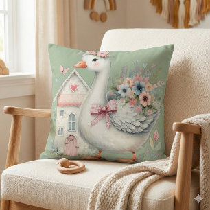Cottage Goose Floral House Scene Cushion