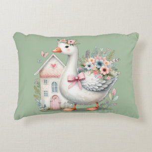 Cottage Goose Floral House Scene Decorative Cushion