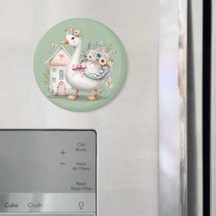 Cottage Goose Floral House Scene Magnet