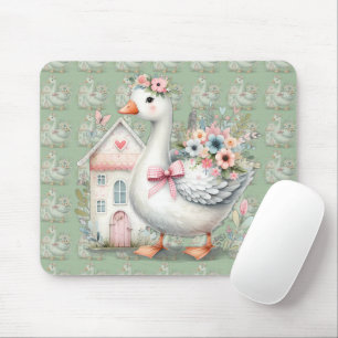 Cottage Goose Floral House Scene Mouse Mat