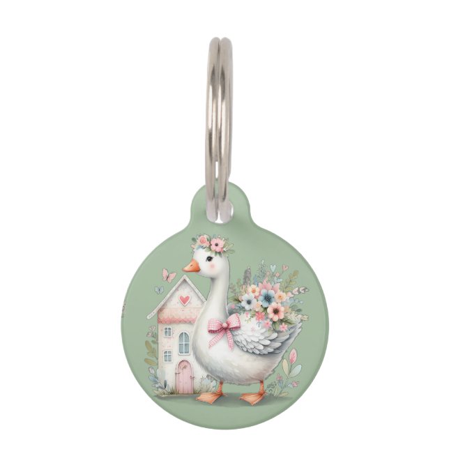 Cottage Goose Floral House Scene Pet Tag (Front)