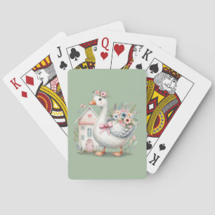 Cottage Goose Floral House Scene Playing Cards