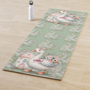 Cottage Goose Floral House Scene Yoga Mat