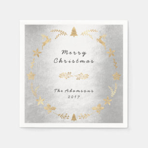 Cottage Gray Silver Glam Gold Christmas Napkin