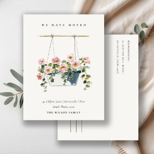Cottage Hanging Floral Basket We have Moved Card