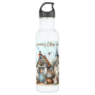 Cottage Haven Floral Homes Illustration 710 Ml Water Bottle