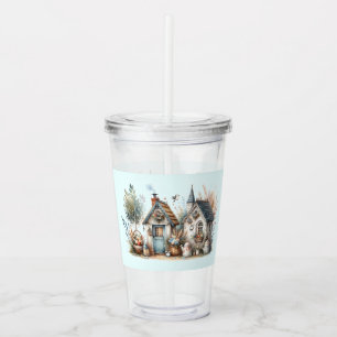 Cottage Haven Floral Homes Illustration Acrylic Tumbler