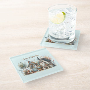 Cottage Haven Floral Homes Illustration Glass Coaster