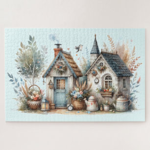 Cottage Haven Floral Homes Illustration Jigsaw Puzzle