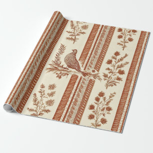 Cottage Hen Toile Terracotta Floral Pattern Wrapping Paper