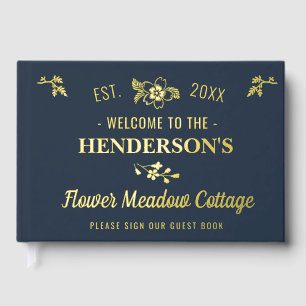 Cottage House Vacation Rental Floral Custom Gold Guest Book