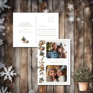 Cottage Hygge Two Photo Christmas Holiday Postcard