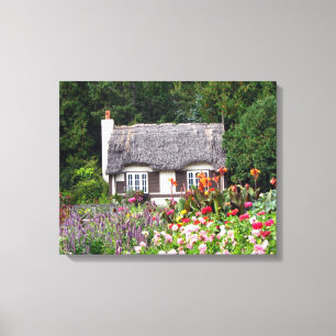Cottage in the English Garden Wrapped Canvas Print