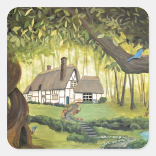 Cottage in the Woods Square Sticker
