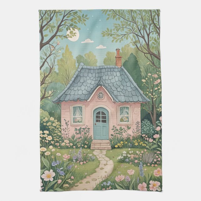 Cottage in the Woods Tea Towel (Vertical)