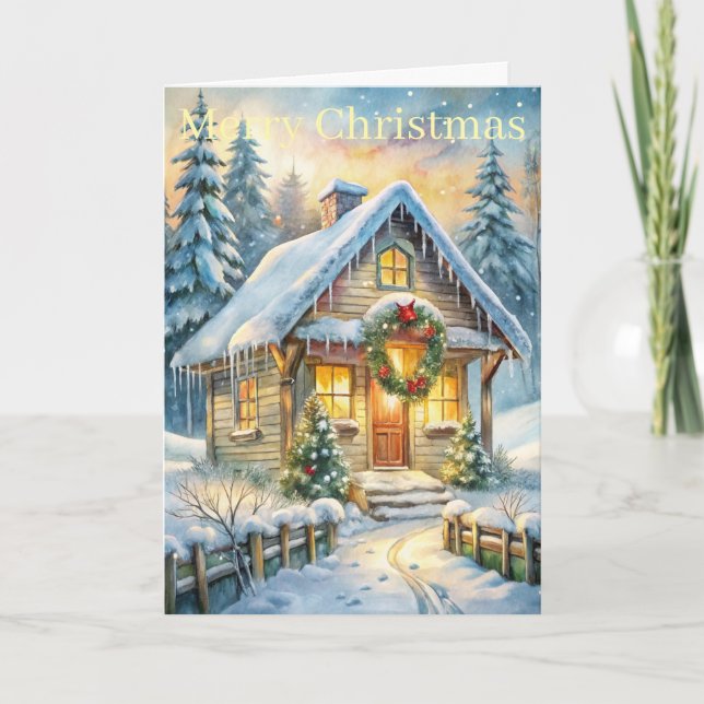 Cottage in woods holiday card (Front)
