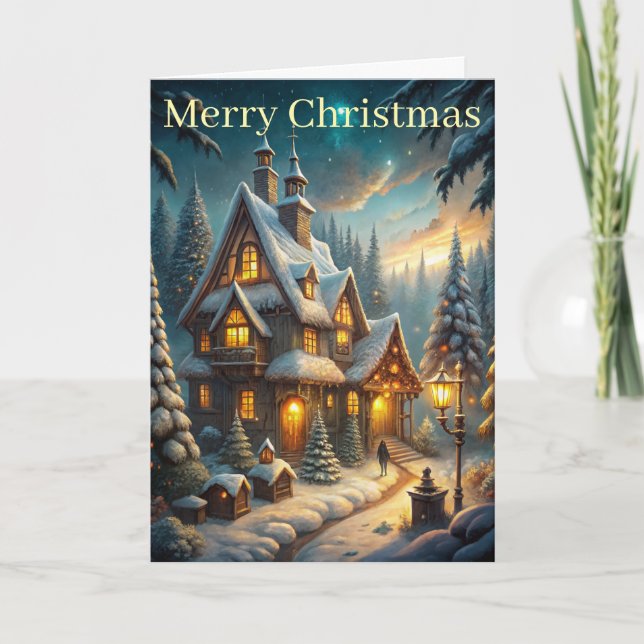 Cottage in woods holiday card (Front)