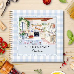 Cottage Kitchen Soft Blue Gingham Family Recipe Notebook