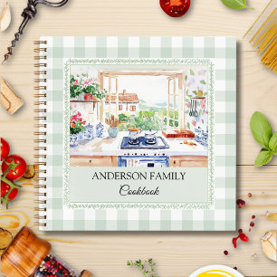 Cottage Kitchen Soft Green Gingham Family Recipe Notebook