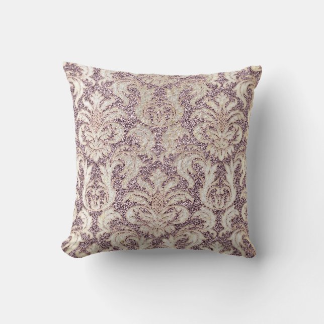 Cottage Lavande Amethyst Damask Gray Pearl Glitter Cushion (Front)