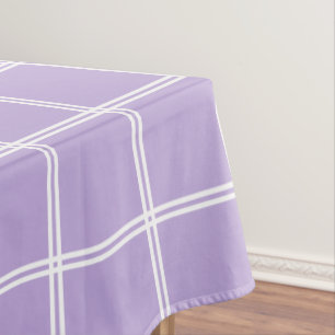 Cottage Lavender and White Double Stripe Plaid Tablecloth