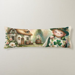 Cottage Leprechaun Patchwork Quilt Scene Body Cushion