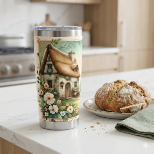 Cottage Leprechaun Patchwork Quilt Scene Insulated Tumbler