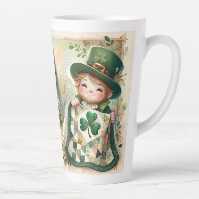 Cottage Leprechaun Patchwork Quilt Scene Latte Mug (Right)