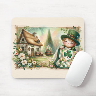 Cottage Leprechaun Patchwork Quilt Scene Mouse Mat