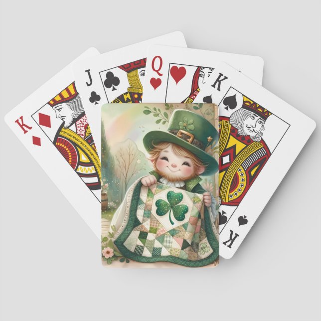 Cottage Leprechaun Patchwork Quilt Scene Playing Cards (Back)