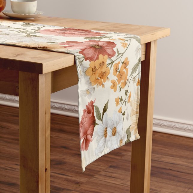 Cottage Meadow Colourful Wildflowers Short Table Runner (In Situ)
