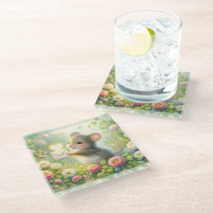 Cottage Mouse Love Letter Meadow Glass Coaster