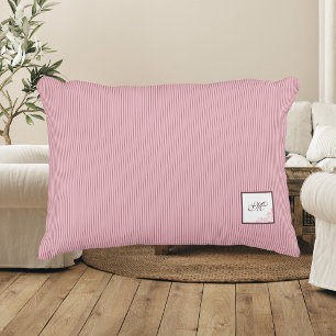 Cottage Pink Stripe Rose Lace Script Monogram Decorative Cushion