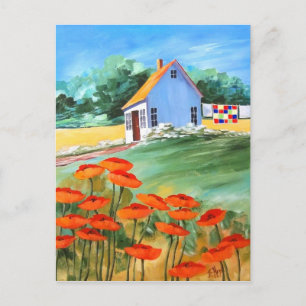 Cottage Quilt & Poppies Postcard