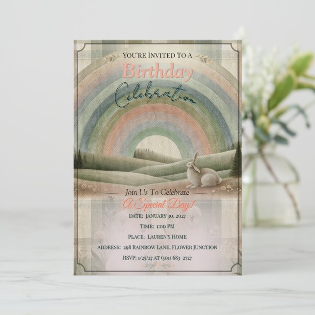Cottage Rainbow Invitation (Standing Front)