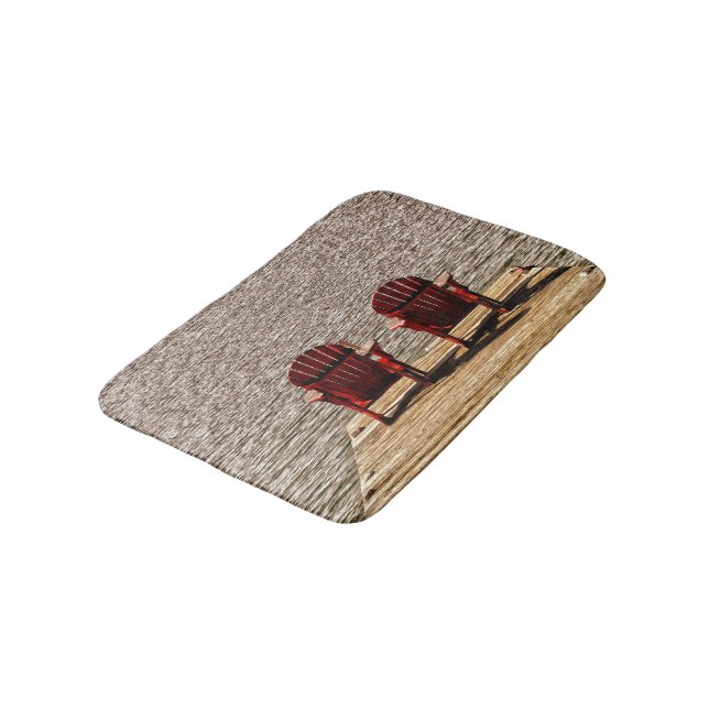 Cottage Red Adirondack Chairs Country Rustic Bath Mat (Angled)