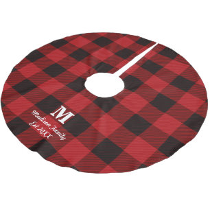 cottage Red buffalo lumberjack plaid monogram Brushed Polyester Tree Skirt