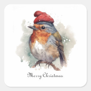 Cottage Robin Christmas Craft Detail Square Sticker