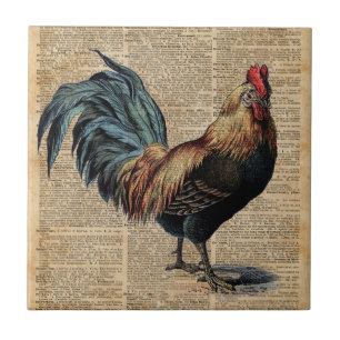 Cottage Rooster Vintage Dictionary Book Page Tile
