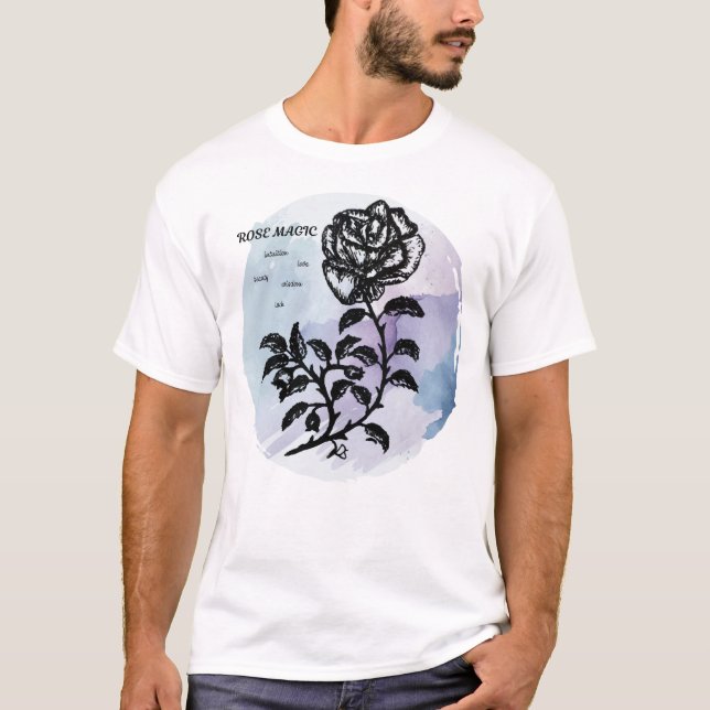Cottage Rose Magic on Blue T-Shirt (Front)